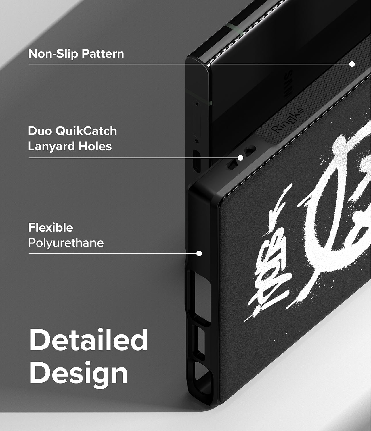 Galaxy S23 Ultra Case | Onyx Design Graffiti - Detailed Design. Non-Slip Pattern. Duo QuikCatch Lanyard Holes. Flexible Polyurethane.