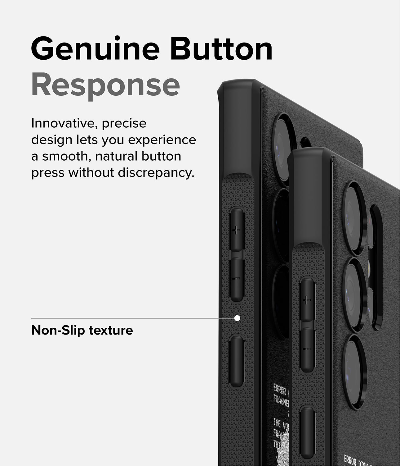Galaxy S23 Ultra Case | Onyx Design X - Genuine Button Response. Innovative, precise design lets you experience a smooth, natural button press without discrepancy.