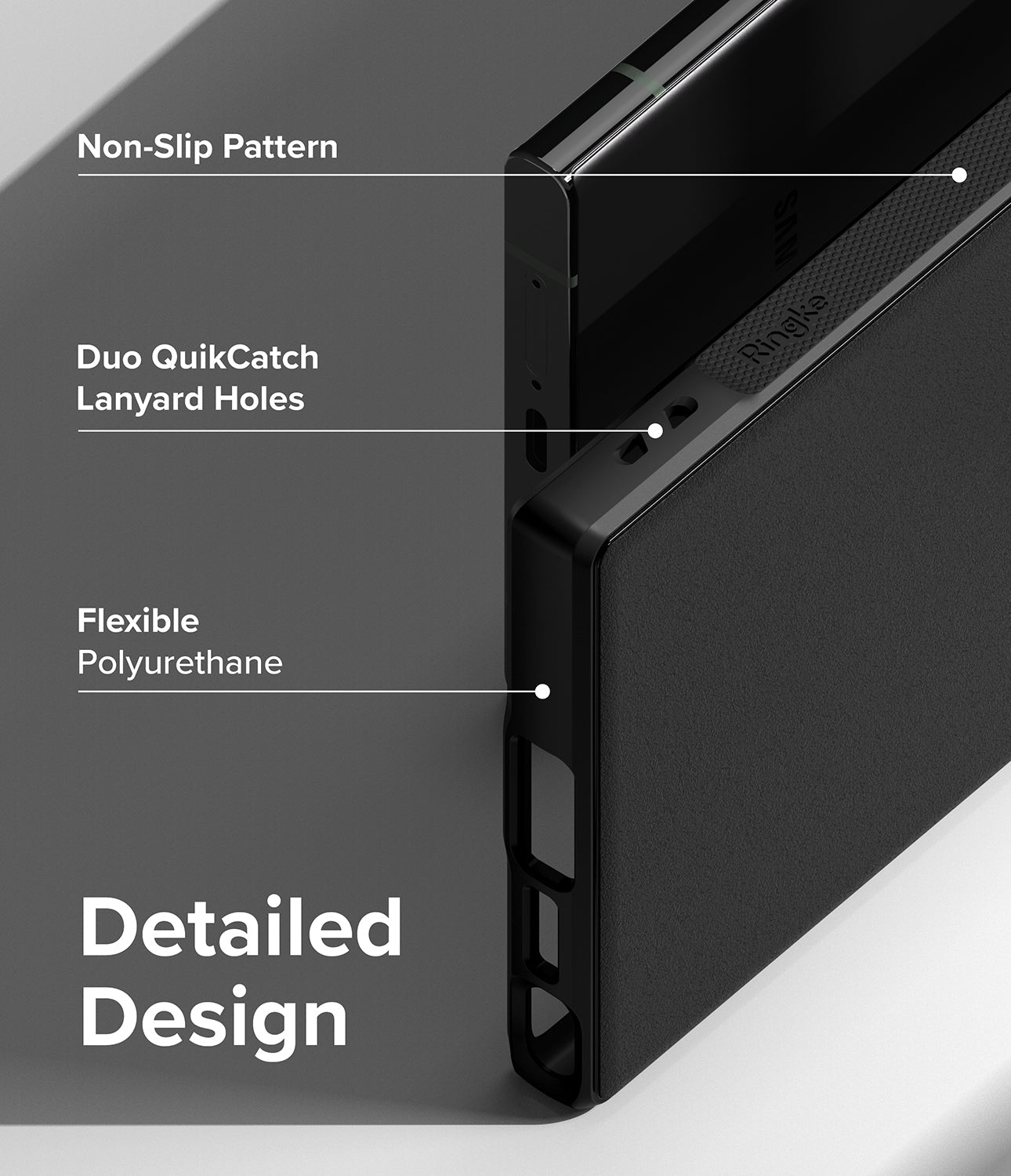 Galaxy S23 Ultra Case | Onyx - Black - Detailed Design. Non-Slip Pattern. Duo QuikCatch Lanyard Holes. Flexible Polyurethane.