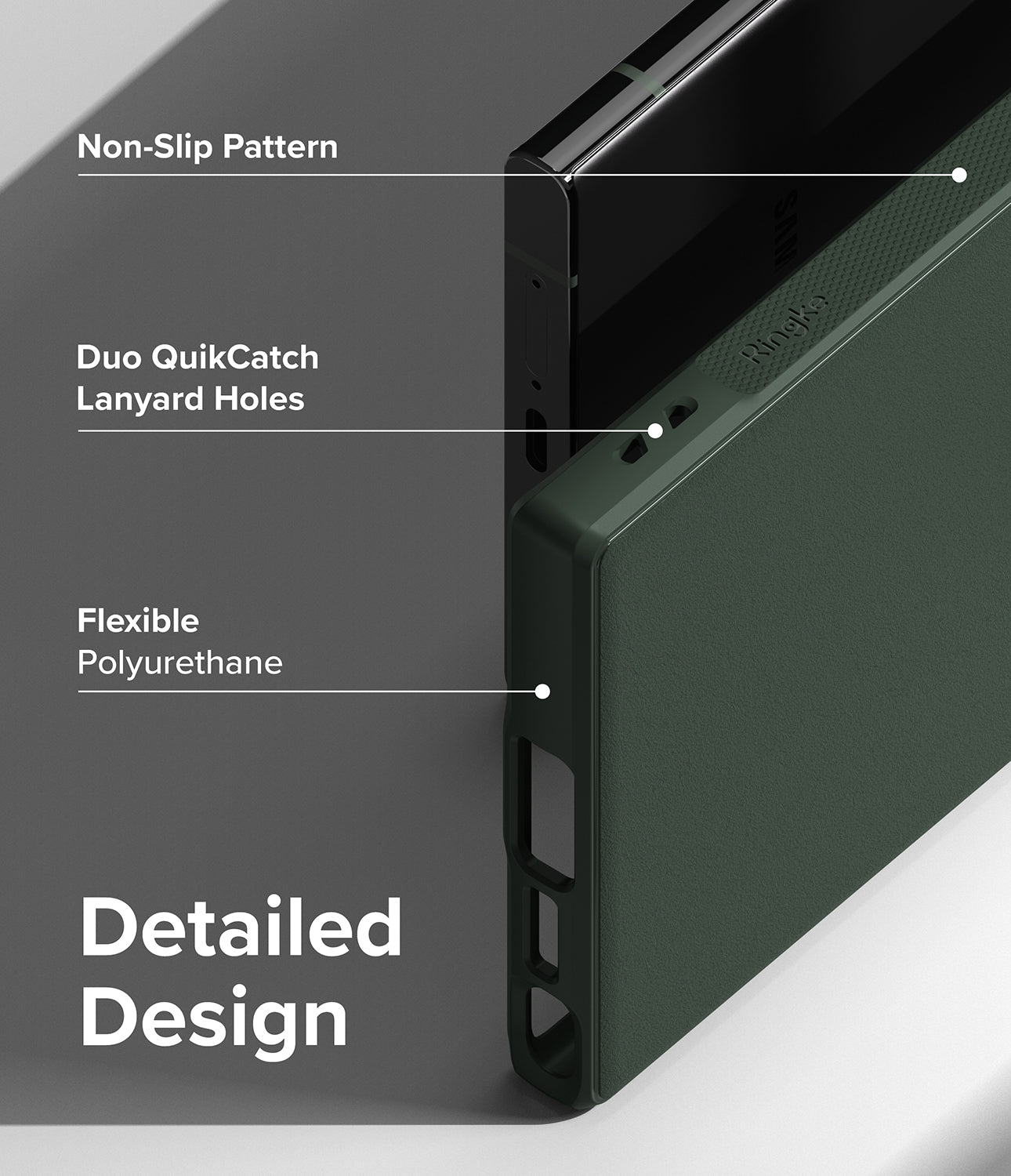 Galaxy S23 Ultra Case | Onyx - Dark Green - Detailed Design. Non-Slip Pattern. Duo QuikCatch Lanyard Holes. Flexible Polyurethane. 