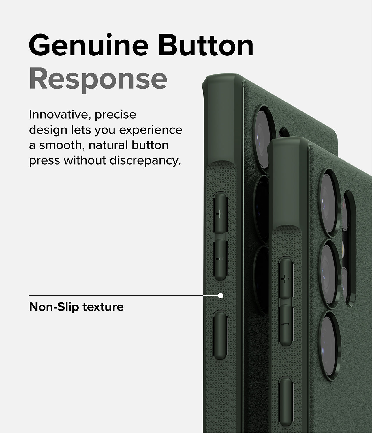 Galaxy S23 Ultra Case | Onyx - Dark Green - Genuine Button Response. Innovative, precise design lets you experience a smooth, natural button press without discrepancy. Non-Slip texture.