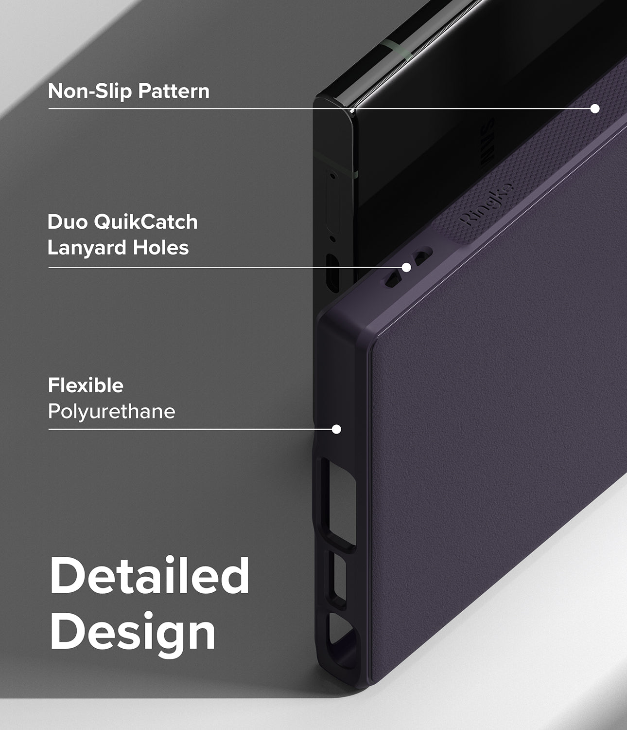 Galaxy S23 Ultra Case | Onyx - Deep Purple - Detailed Design. Non-Slip Pattern. Duo QuikCatch Lanyard Holes. Flexible Polyurethane.