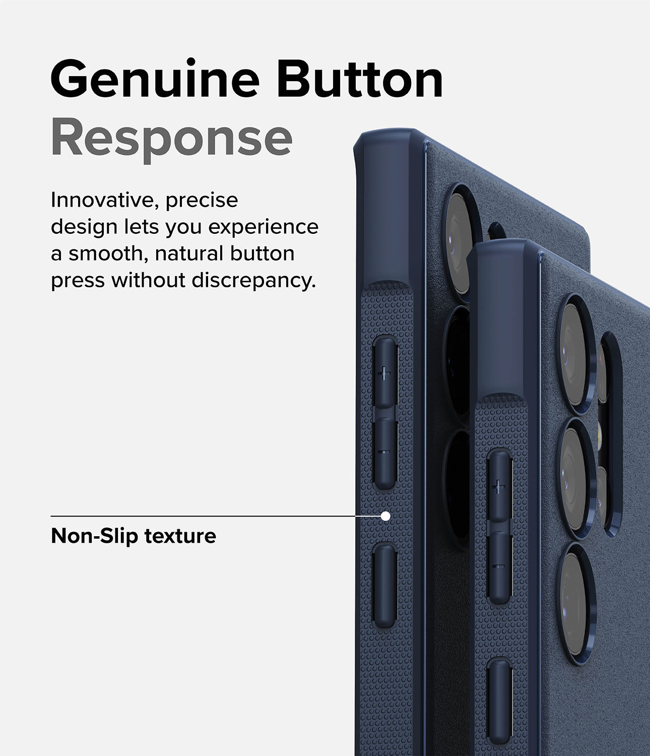 Galaxy S23 Ultra Case | Onyx - Navy - Genuine Button Response. Innovative, precise design lets you experience a smooth, natural button press without discrepancy. Non-Slip texture.