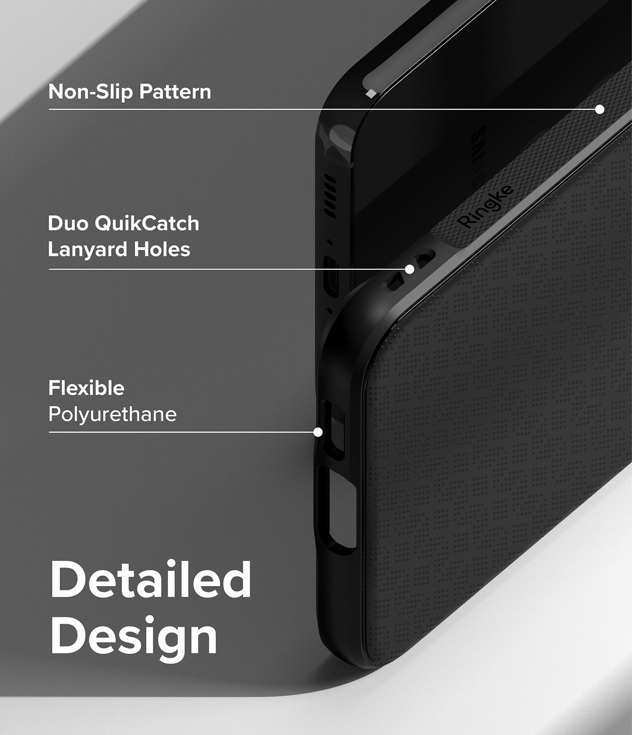 Galaxy S23 Plus Case | Onyx Black - Detailed Design. Non-Slip Pattern. Duo QuikCatch Lanyard Holes. Flexible Polyurethane.