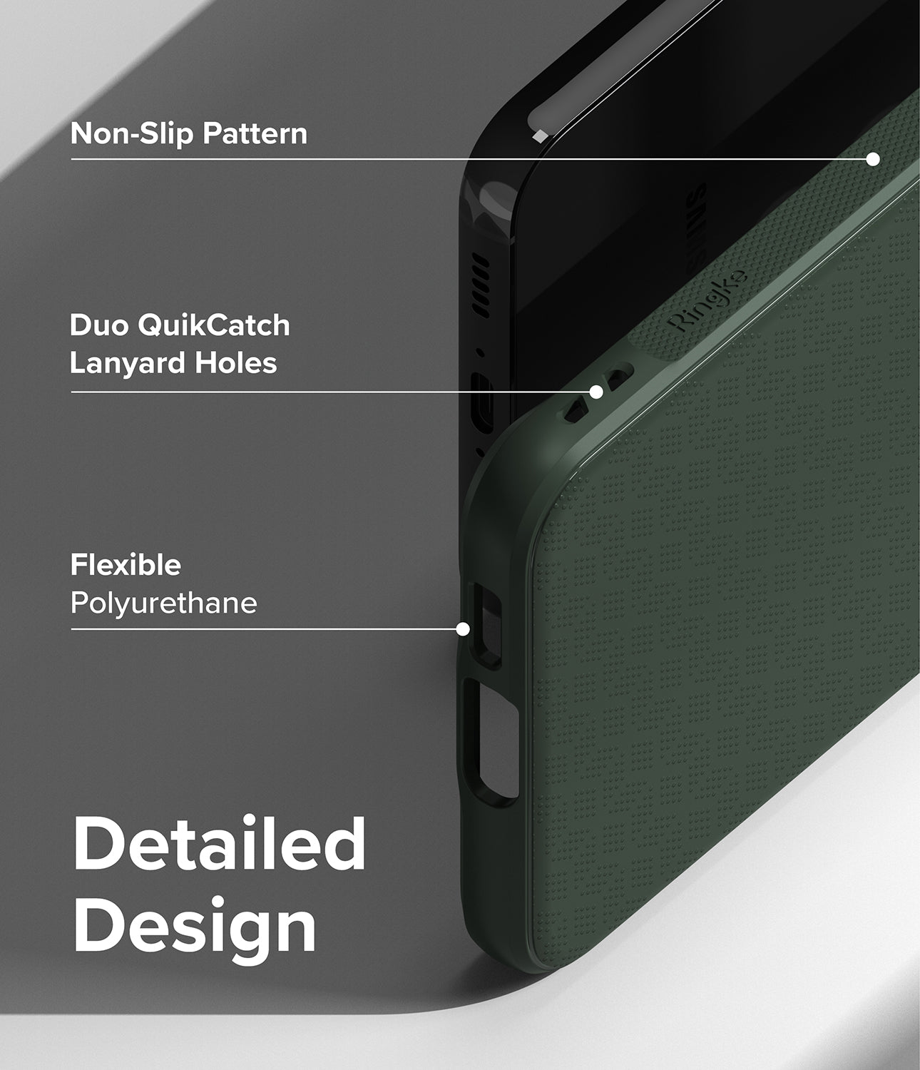 Galaxy S23 Plus Case | Onyx Dark Green - Detailed Design. Non-Slip Pattern. Duo QuikCatch Lanyard Hole. Flexible Polyurethane.