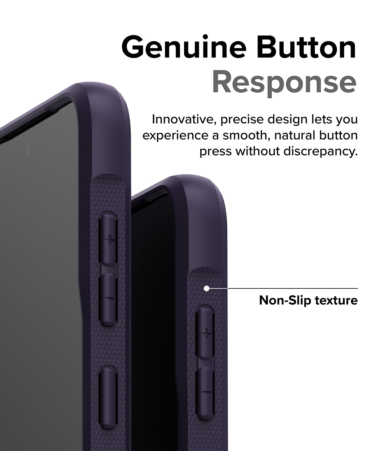 Galaxy S23 Plus Case | Onyx Deep Purple - Genuine Button Response. Innovative, precise design lets you experience a smooth, natural button press without discrepancy. Non-Slip texture.