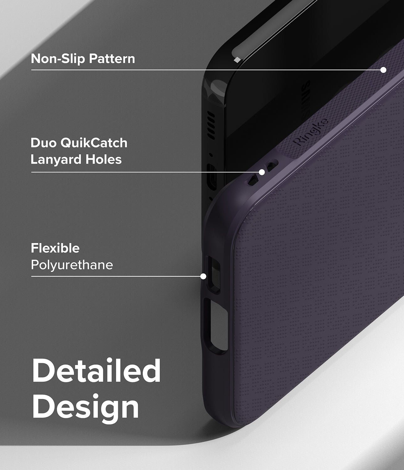 Galaxy S23 Plus Case | Onyx Deep Purple - Detailed Design. Non-Slip Pattern. Duo QuikCatch Lanyard Holes. Flexible Polyurethane.