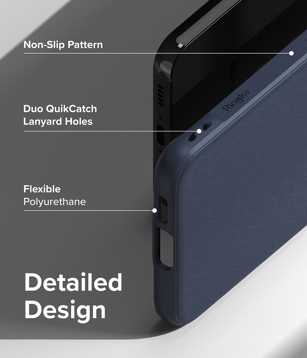 Galaxy S23 Plus Case | Onyx Navy - Detailed Design. Non-Slip Pattern. Duo QuikCatch Lanyard Holes. Flexible Polyurethane.
