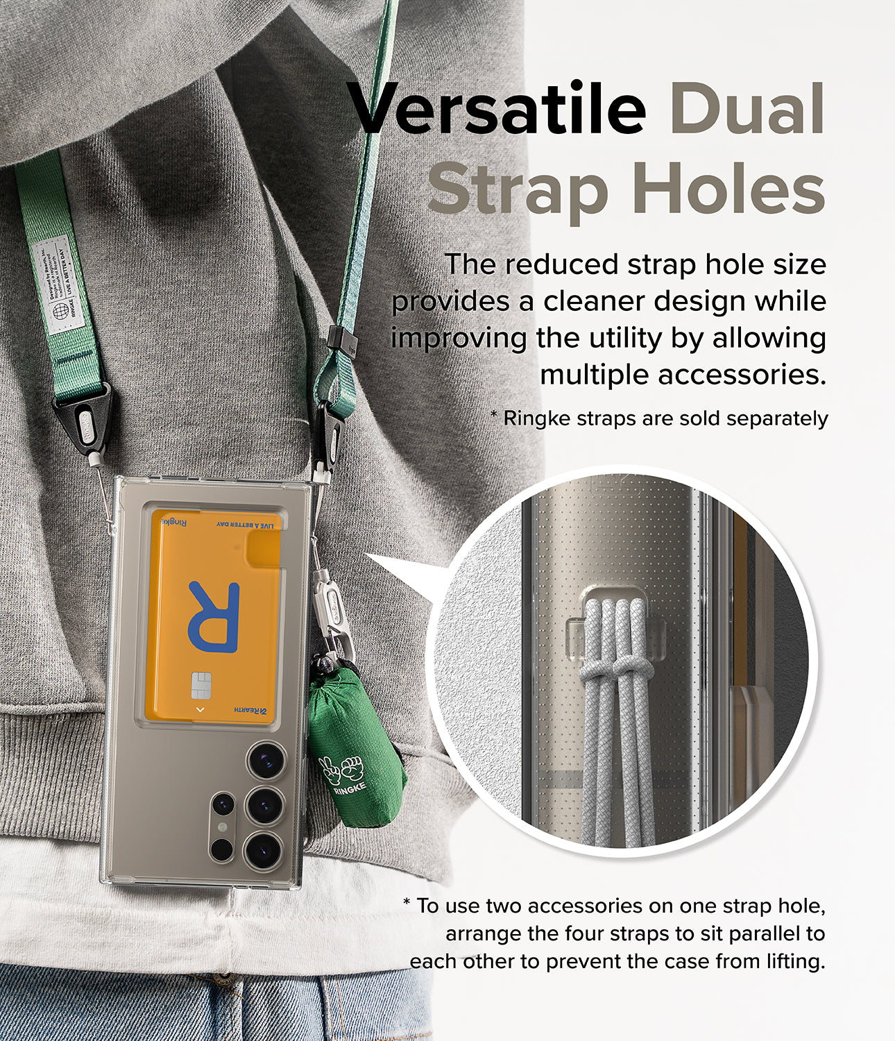 Galaxy S24 Ultra Case | Fusion Card - Versatile Dual Strap Holes. The reduced strap hole size provides a cleaner design while improving the utility by allowing multiple accessories.