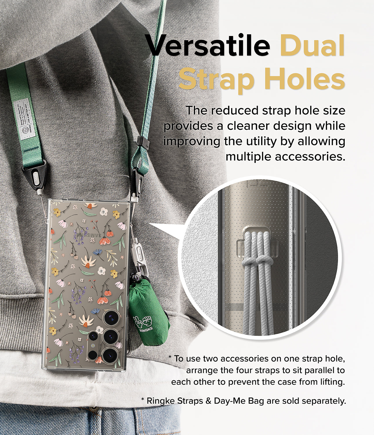 Galaxy S24 Ultra Case | Fusion Design - Versatile Dual Strap Holes. The reduced strap hole size provides a cleaner design while improving the utility by allowing multiple accessories.