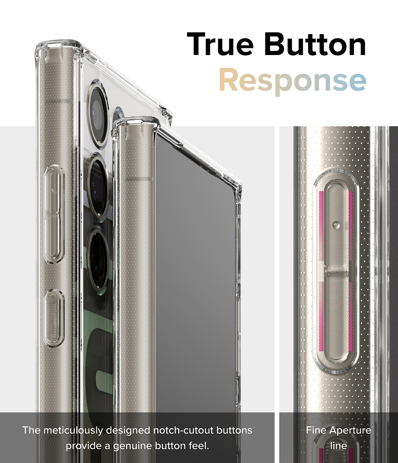Galaxy S24 Ultra Case | Fusion Design - Seoul - True Button Response. The meticulously designed notch-cutout buttons provide a genuine button feel. Fine Aperture Line.
