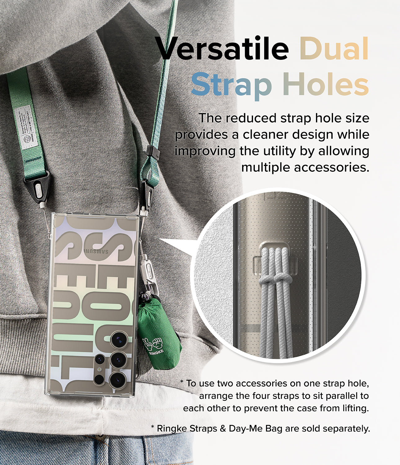 Galaxy S24 Ultra Case | Fusion Design - Seoul - Versatile Dual Strap Holes. The reduced strap hole size provides a cleaner design while improving the utility by allowing multiple accessories.