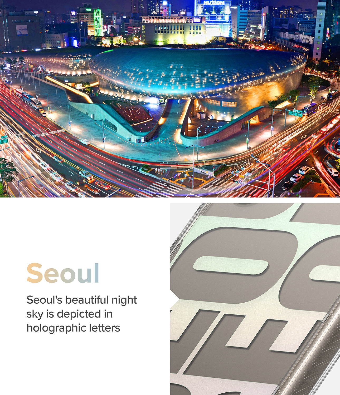 Galaxy S24 Ultra Case | Fusion Design - Seoul - Seoul's beautiful night sky is depicted in holographic letters.