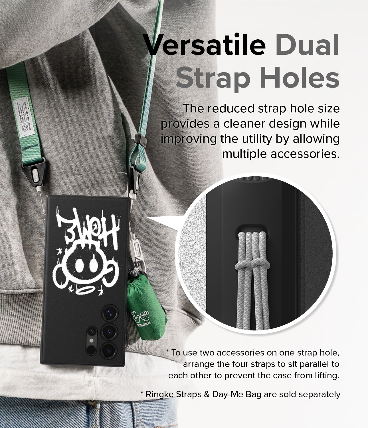 Galaxy S24 Ultra Case | Onyx Design - Graffiti 2 - Versatile Dual Strap Holes. The reduced strap hole size provides a cleaner design while improving the utility by allowing multiple accessories.