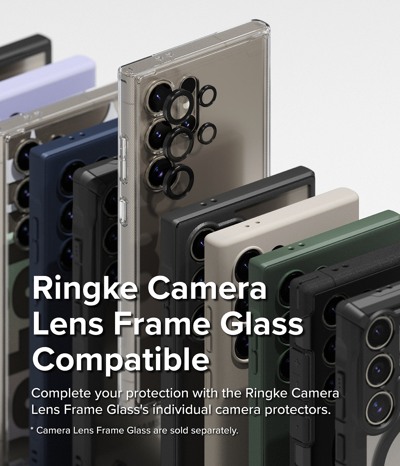 Galaxy S24 Ultra Case | Onyx - Gray - Ringke Camera Lens Frame Glass Compatible. Complete your protection with the Ringke Camera Lens Frame Glass' individual camera protectors.