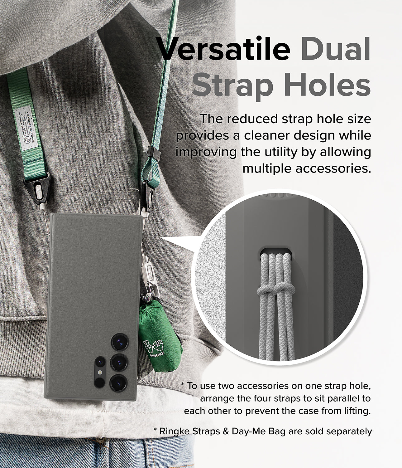 Galaxy S24 Ultra Case | Onyx - Gray - Versatile Dual Strap Holes. The reduced strap hole size provides a cleaner design while improving the utility by allowing multiple accessories.