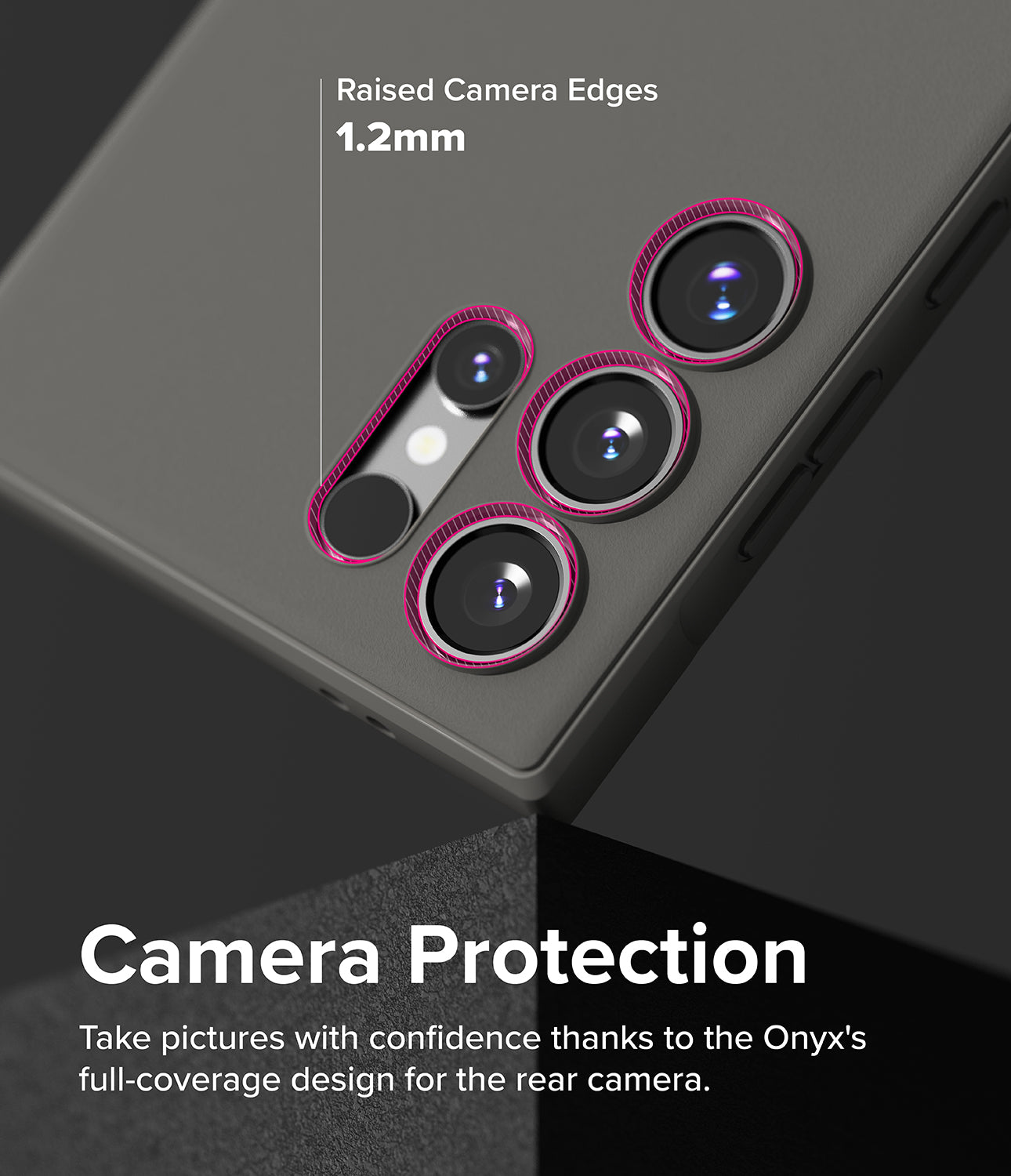 Galaxy S24 Ultra Case | Onyx - Gray - Camera Protection. Take pictures with confidence thanks to the Onyx's full-coverage design for the rear camera.