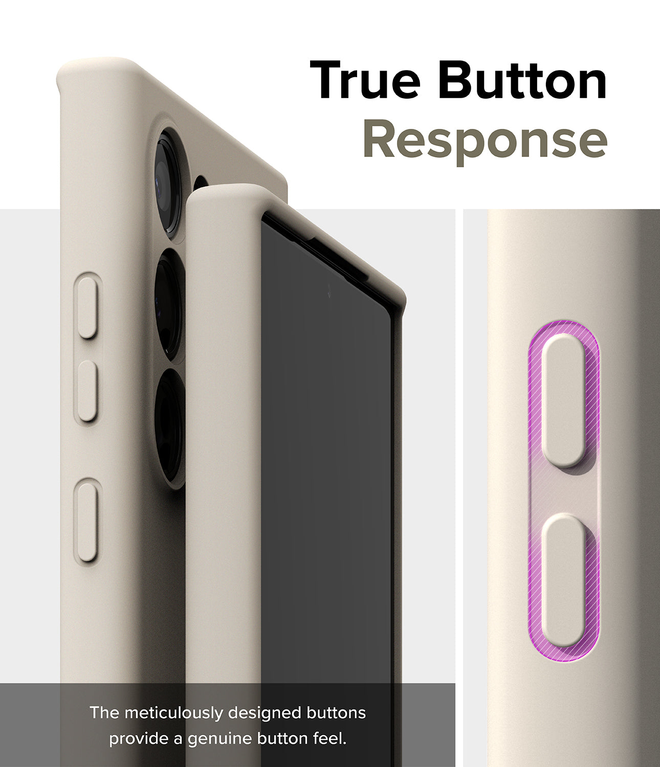 Galaxy S24 Ultra Case | Silicone Magnetic - Stone - True Button Response. The meticulously designed buttons provide a genuine button feel.