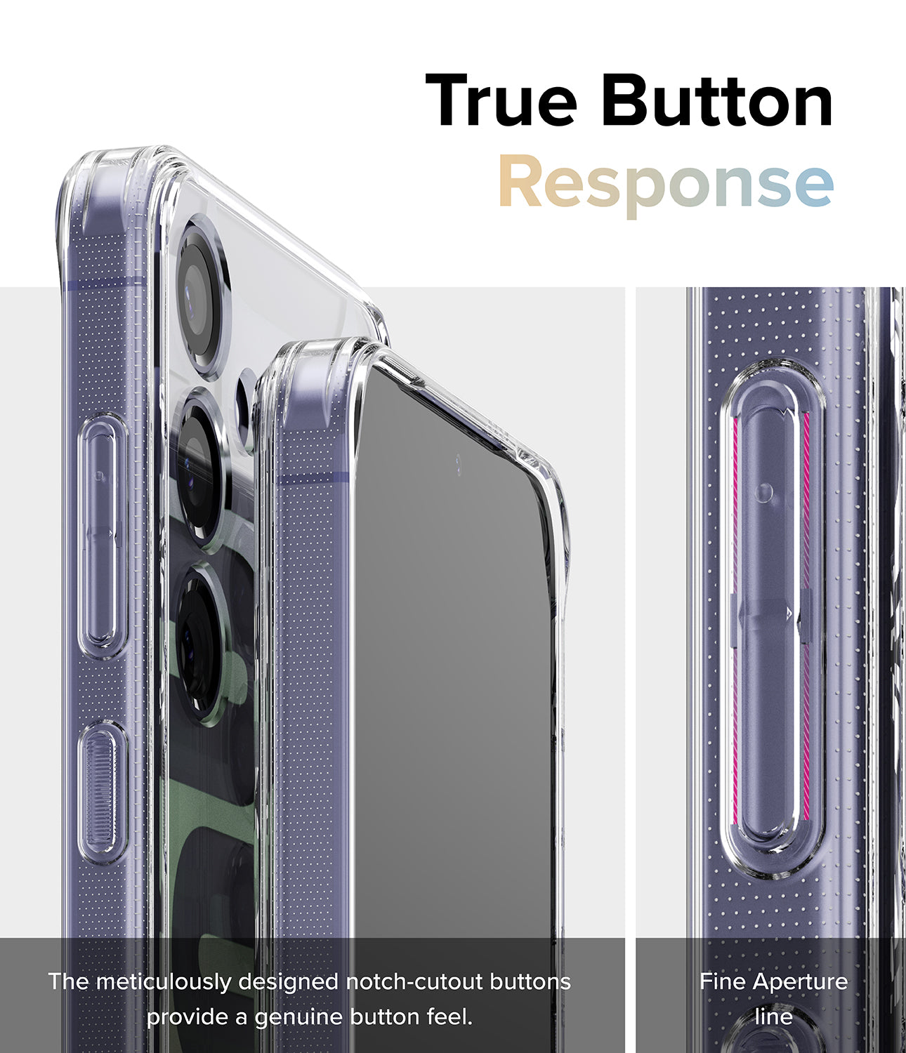 Galaxy S24 Case | Fusion Design - Seoul - True Button Response. The meticulously designed notch-cutout buttons provide a genuine button feel. Fine Aperture Line.