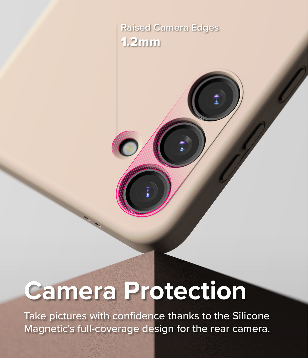 Galaxy S24 Case | Silicone Magnetic - Pink Sand - Camera Protection. Take pictures with confidence thanks to the Silicone Magnetic's full-coverage design for the rear camera.