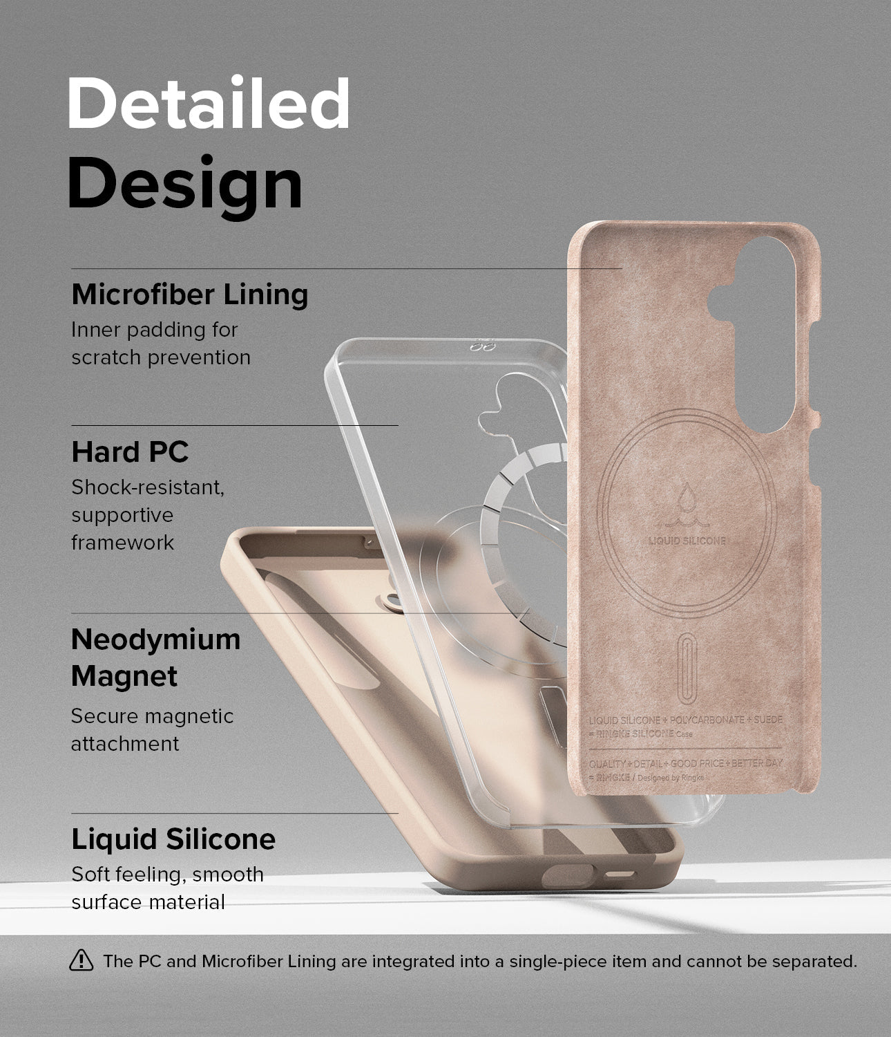 Galaxy S24 Case | Silicone Magnetic - Pink Sand - Detailed Design. Inner padding for scratch prevention with Microfiber Lining. Shock-resistant, supportive framework with Hard PC. Secure magnetic attachment with Neodymium Magnet. Soft feeling, smooth surface material with Liquid Silicone.