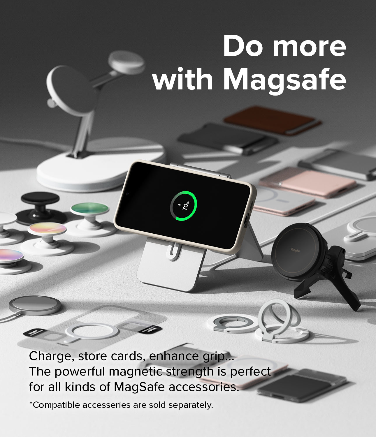 Galaxy S24 Case | Silicone Magnetic - Stone - Do More with MagSafe. Charge, store cards, enhance grip. The powerful magnetic strength is perfect for all kinds of MagSafe accessories.