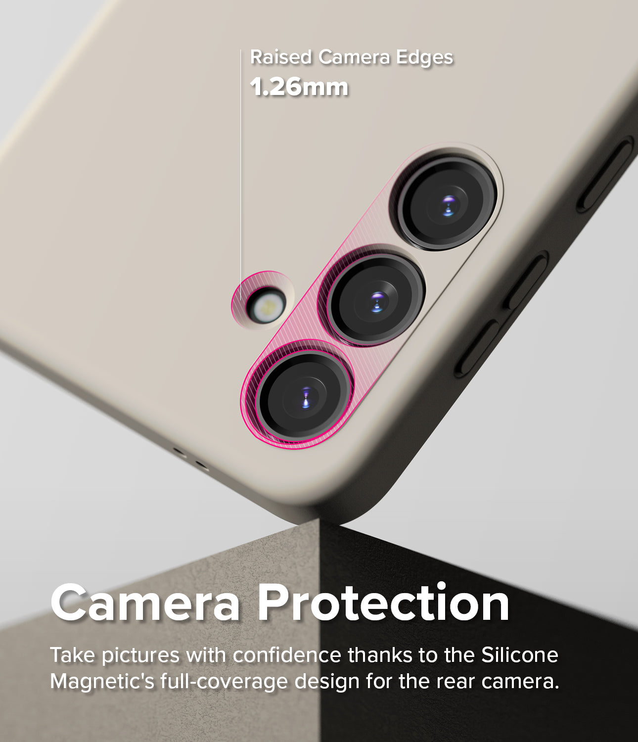 Galaxy S24 Case | Silicone Magnetic - Stone - Camera Protection. Take pictures with confidence thanks to the Silicone Magnetic's full-coverage design for the rear camera.
