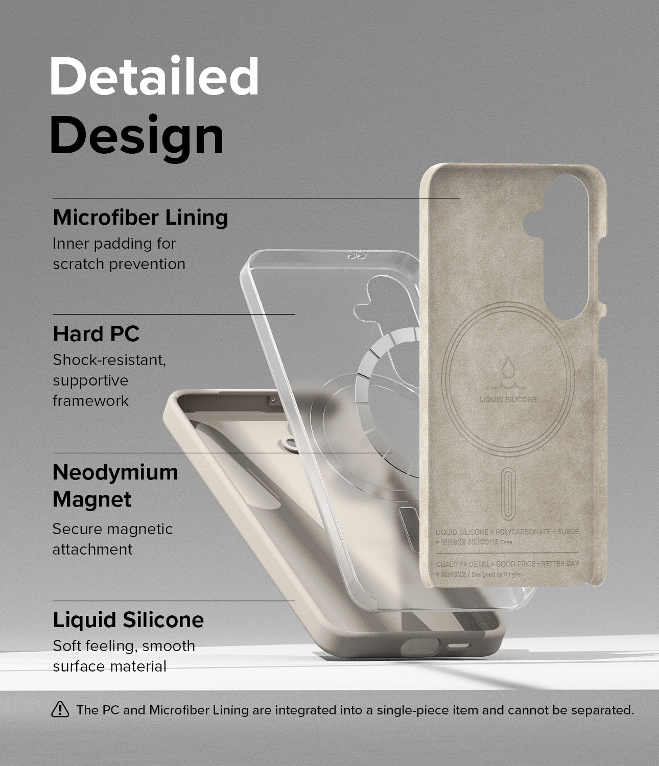 Galaxy S24 Case | Silicone Magnetic - Stone - Detailed Design. Inner padding for scratch prevention with Microfiber Lining. Shock-resistant, supportive framework with Hard PC. Secure magnetic attachment with Neodymium Magnet. Soft feeling, smooth surface material with Liquid Silicone.