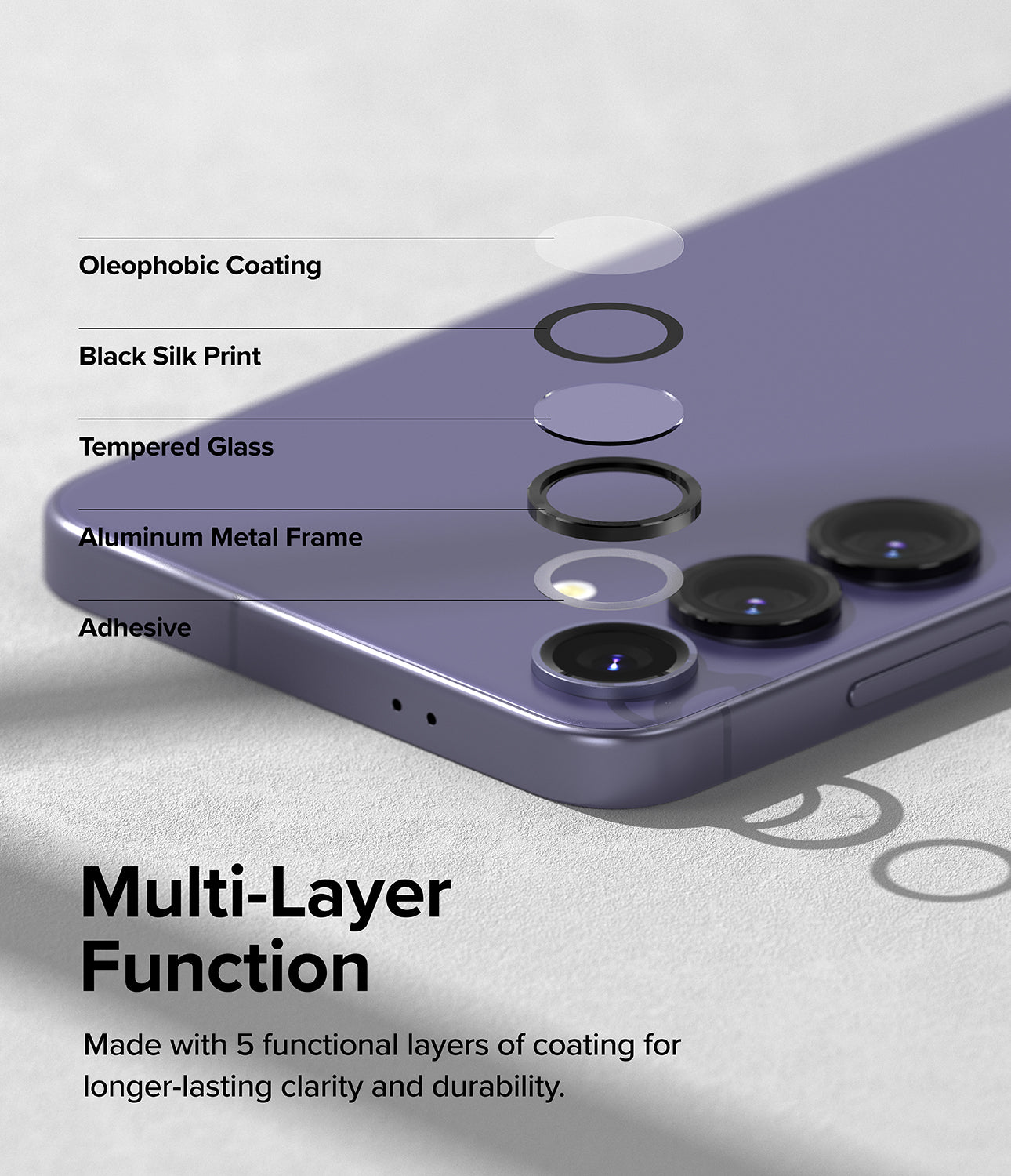 Galaxy S24 Plus Lens Protector | Camera Lens Frame Glass - Multi-Layer Function. Made with 5 functional layers of coating for longer-lasting clarity and durability