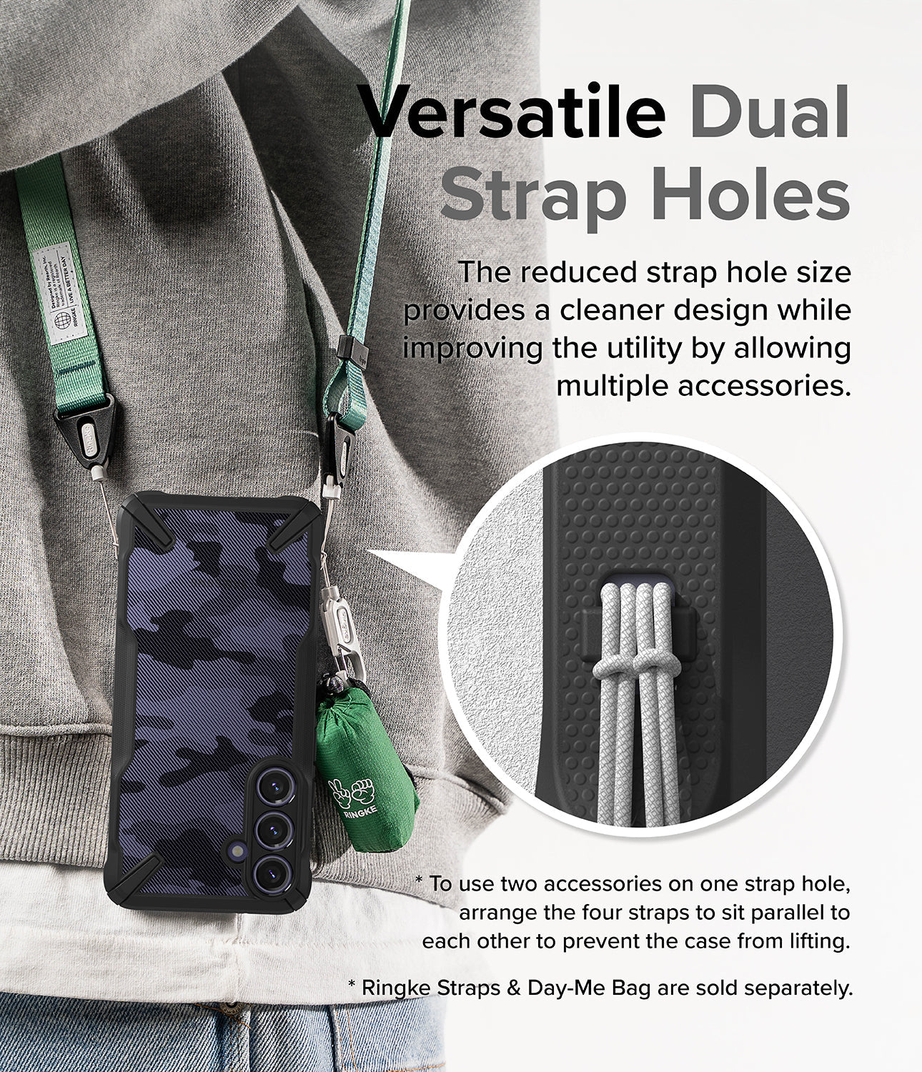 Galaxy S24 Plus Case | Fusion Magnetic Versatile Dual Strap Holes. The reduced strap hole size provides a cleaner design while improving the utility by allowing multiple accessories.