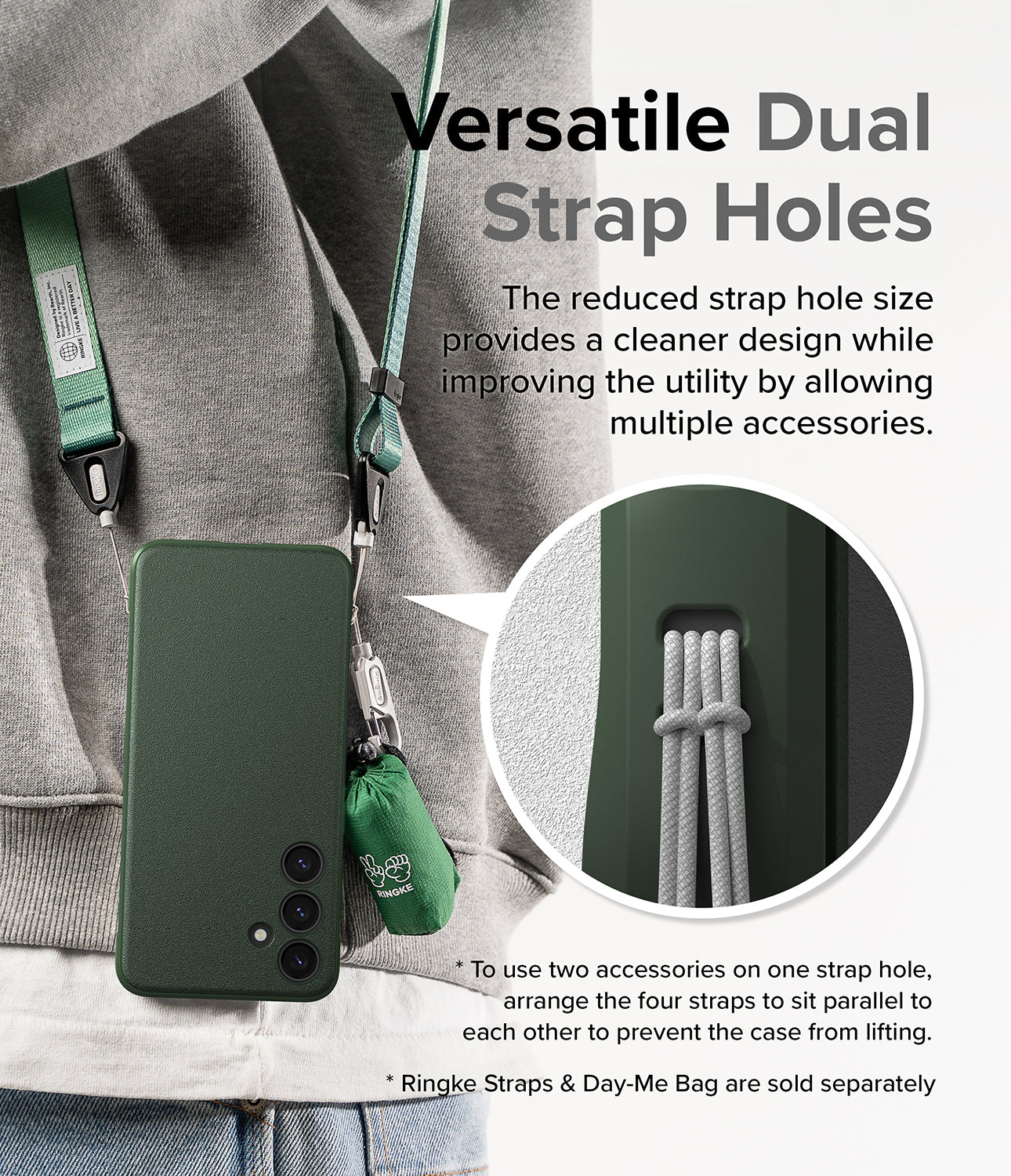 Galaxy S24 Plus Case | Onyx - Dark Green - Versatile Dual Strap Holes. The reduced strap hole size provides a cleaner design while improving the utility by allowing multiple accessories. 