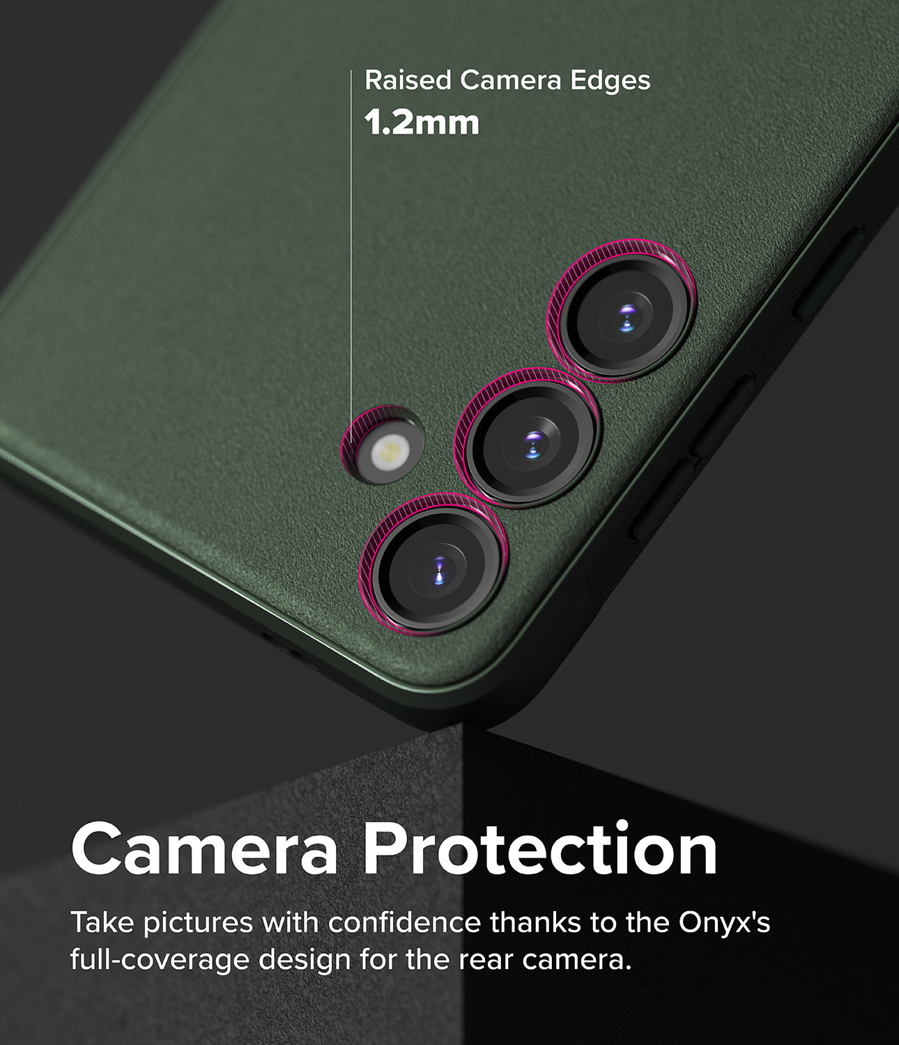 Galaxy S24 Plus Case | Onyx - Dark Green - Camera Protection. Take pictures with confidence thanks to the Onyx's full-coverage design for the rear camera.