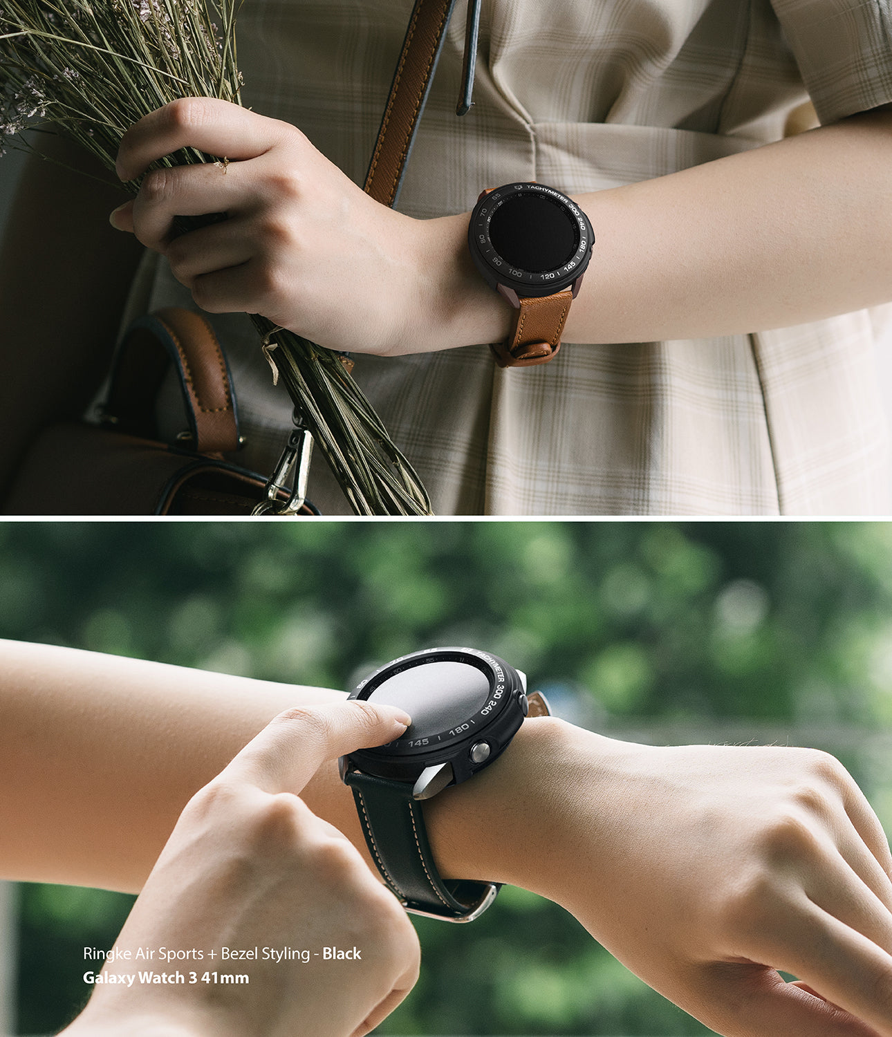 ringke air sports + bezel styling combo pack for samsung galaxy watch 3 41mm - black + 10