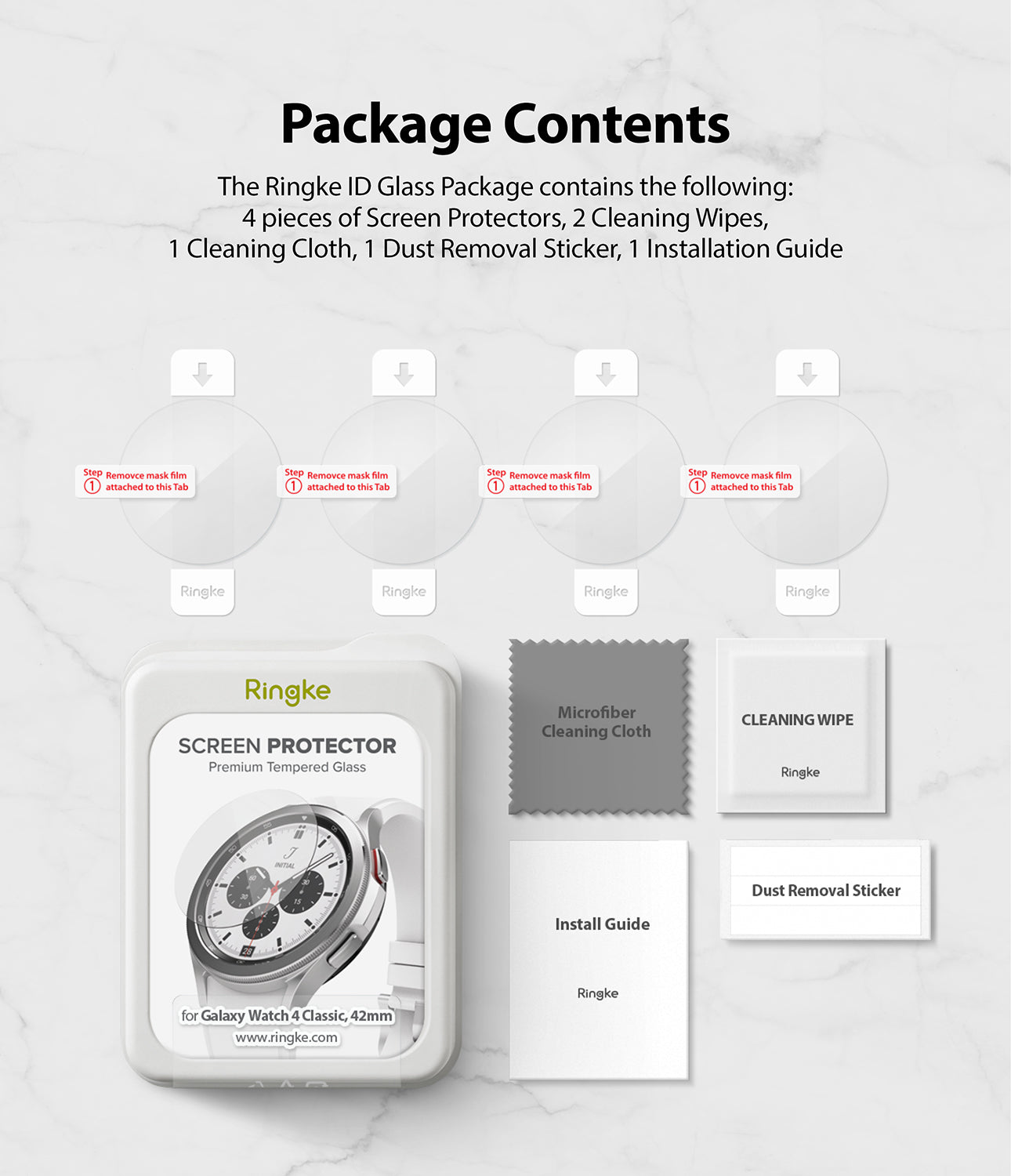 Galaxy Watch 4 Classic 42mm Screen Protector | Glass - R1 - Package Contents