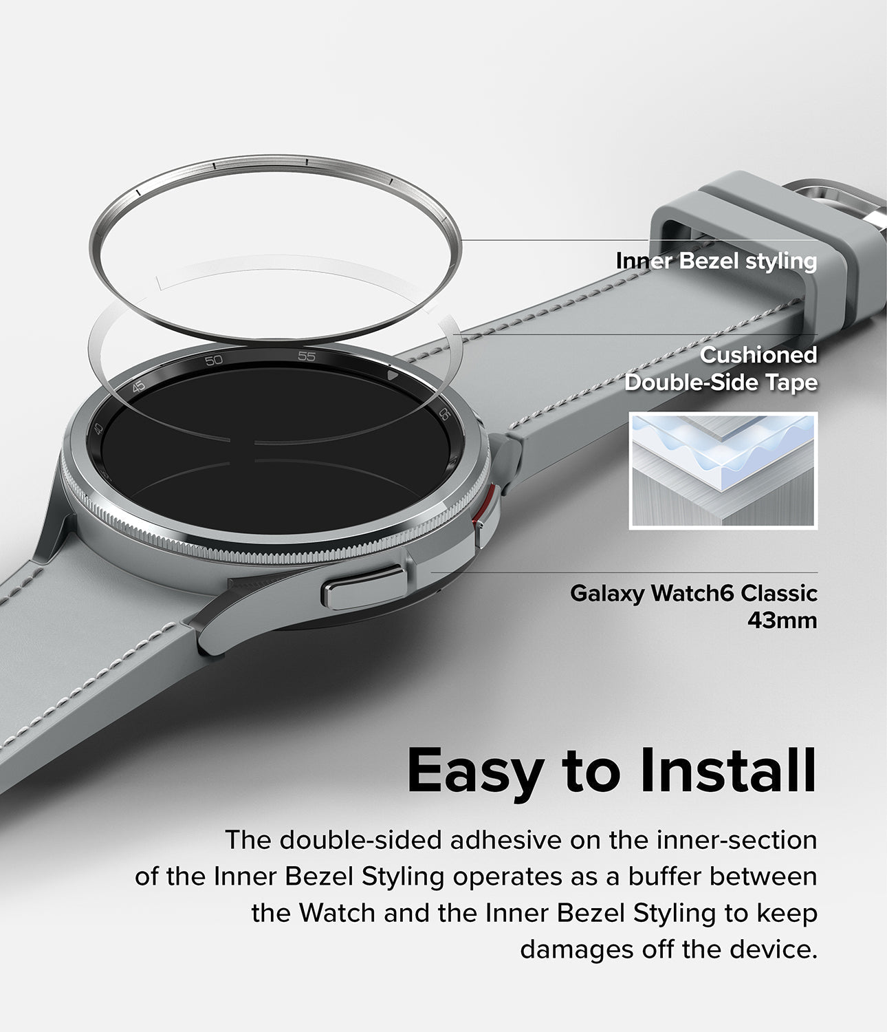Galaxy Watch 6 Classic 43mm - Inner Bezel Styling - Style and Protection in One - Easy to Install