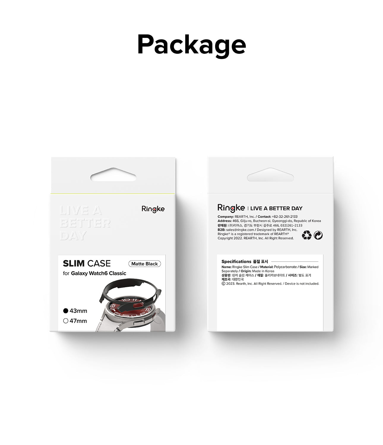 Galaxy Watch 6 Classic 43mm Case | Slim - Front and back views of Ringke Slim Case packaging for Galaxy Watch 6.