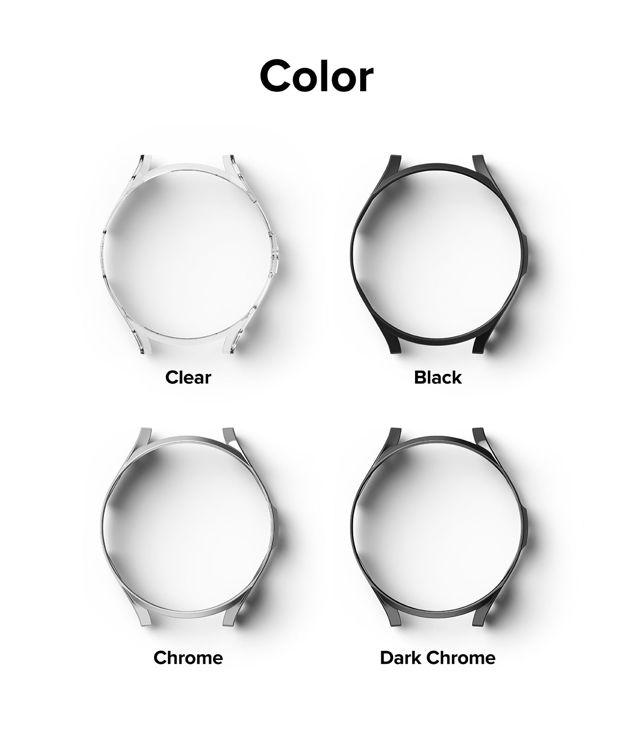 Galaxy Watch 6 Classic 43mm Case | Slim - Four slim watch cases in clear, black, chrome, and dark chrome colors.