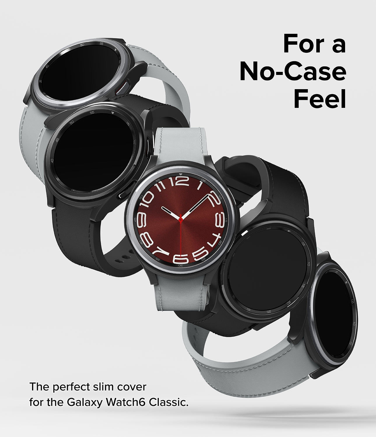 Galaxy Watch 6 Classic 47mm Case | Slim - Multiple Galaxy Watch 6 Classic units with slim covers floating in a diagonal row.