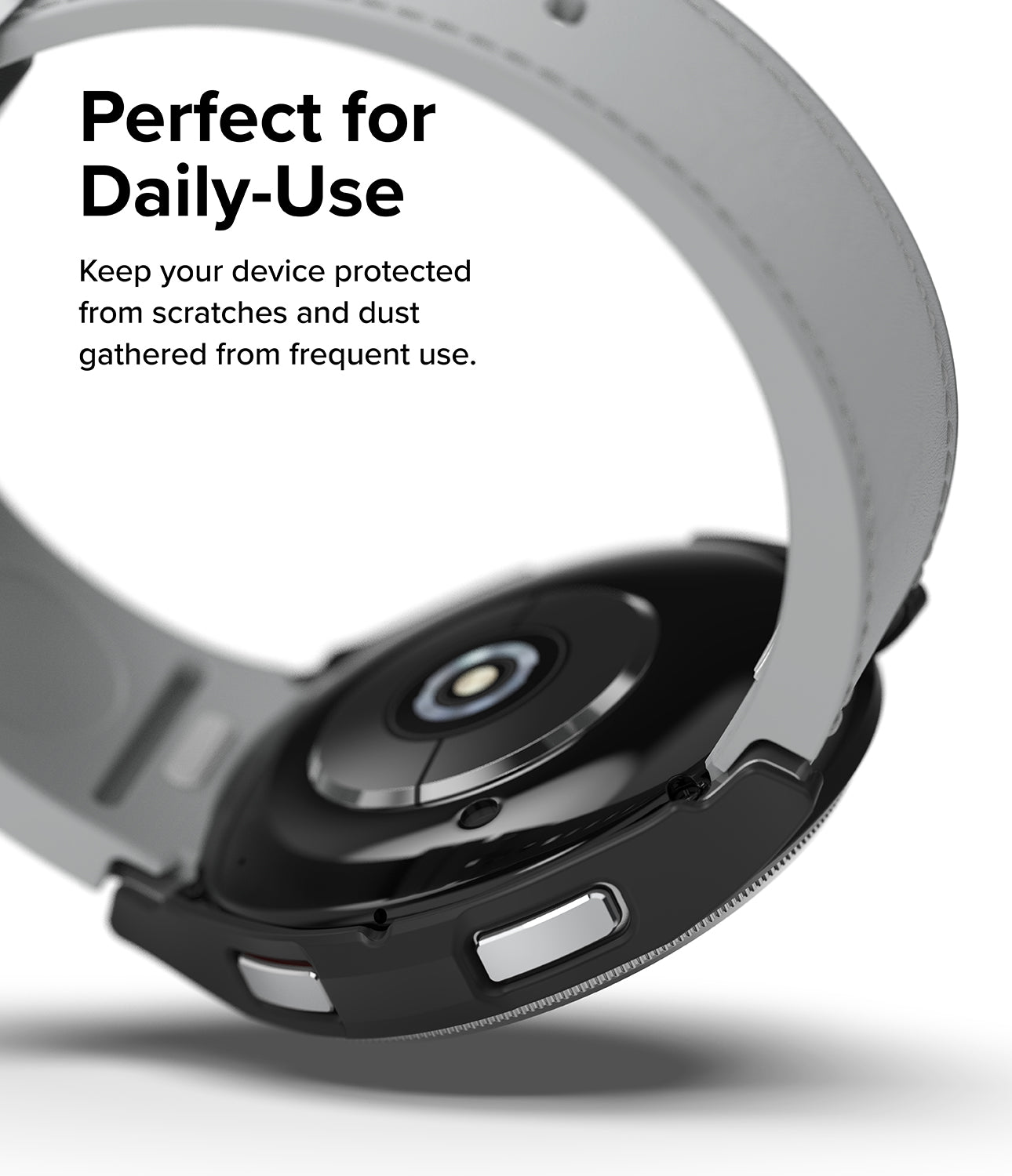 Galaxy Watch 6 Classic 47mm Case | Slim - Black protective case on a Galaxy Watch 6 with a light grey strap, angled view.
