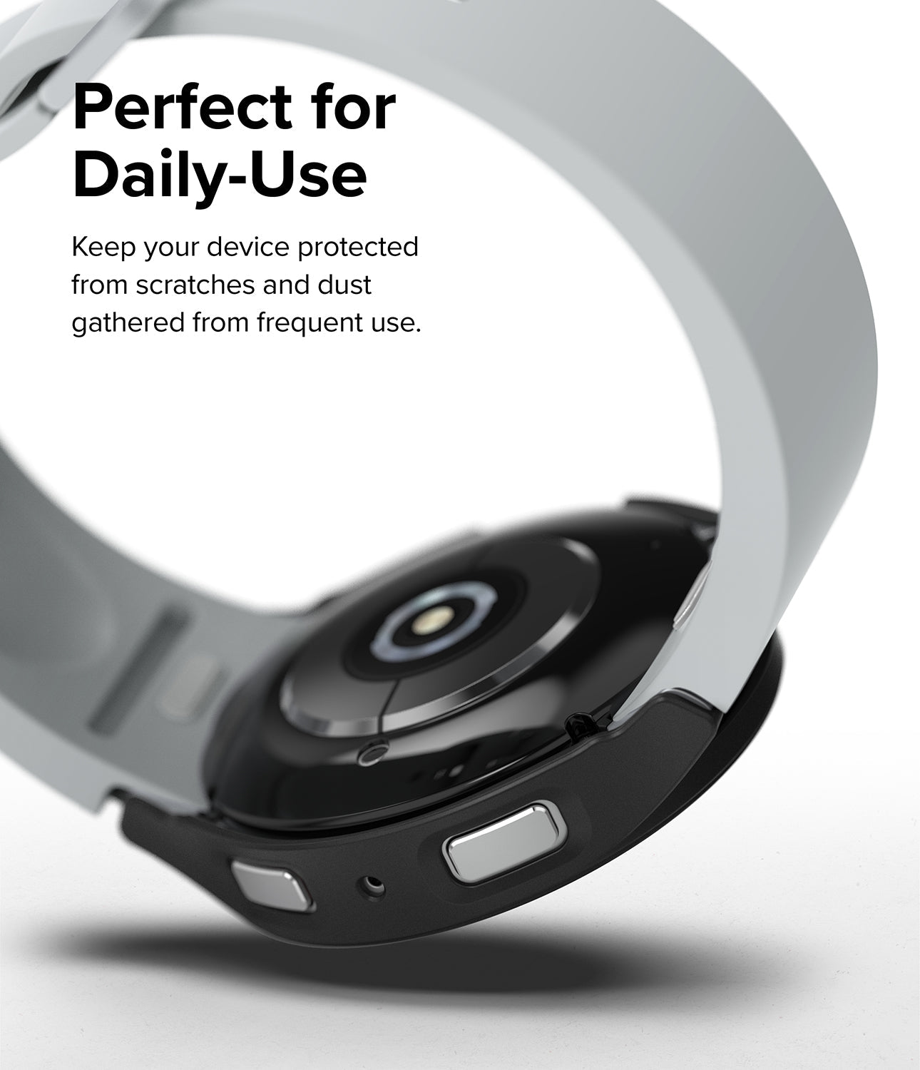 Galaxy Watch 6 40mm Case | Slim - Black protective case on a Galaxy Watch 6 with a light gray band against a white background.