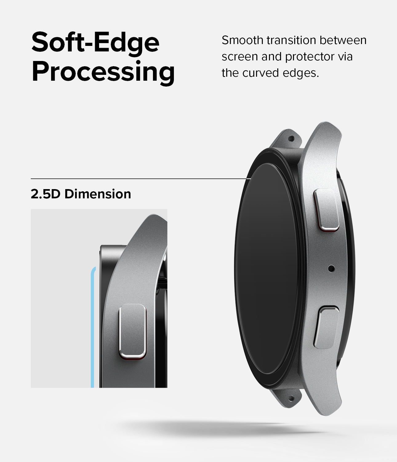 Galaxy Watch 6 40mm Screen Protector | Glass - R8 - Side view of a smartwatch showing the 2.5D curved glass screen protector.
