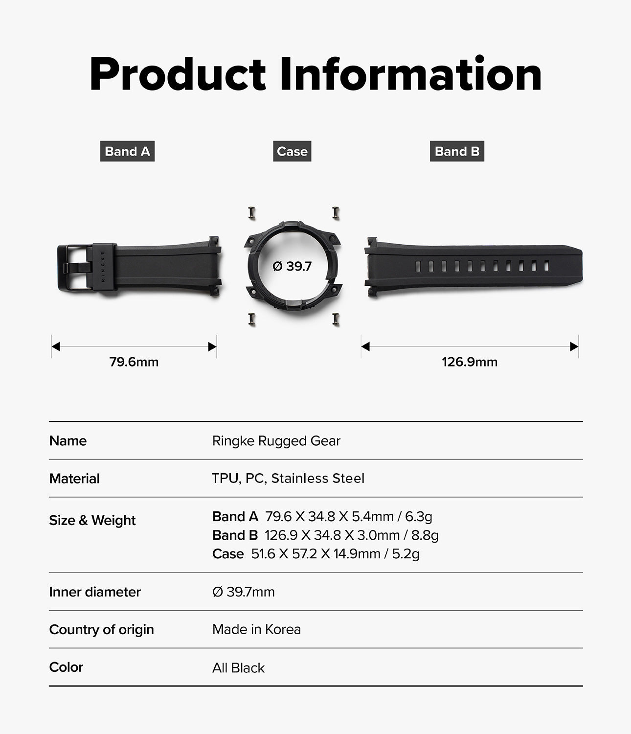 Galaxy Watch 8 Classic 46mm Case + Band | Rugged Gear - Technical diagram showing watch case and band dimensions.