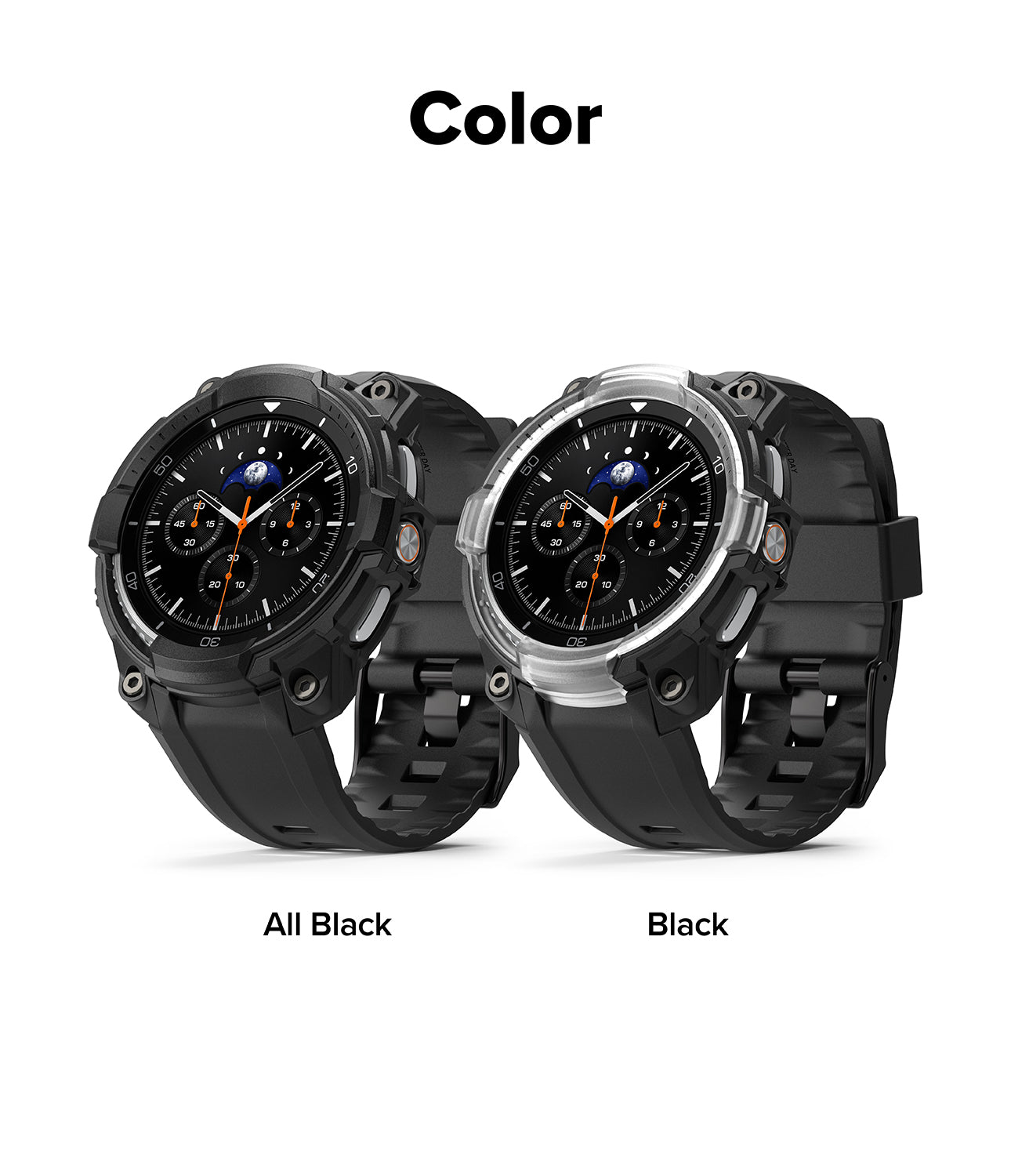 Galaxy Watch 8 Classic 46mm Case + Band | Rugged Gear - Two rugged smartwatches in all-black and black-silver colorways.