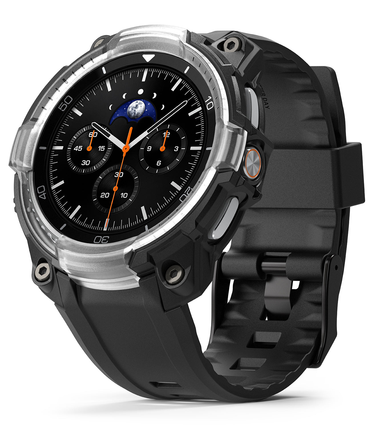 Galaxy Watch 8 Classic 46mm Case + Band | Rugged Gear - Galaxy Watch 8 Classic 46mm Case + Band - Rugged black watch case with clear bezel and matching black silicone strap.