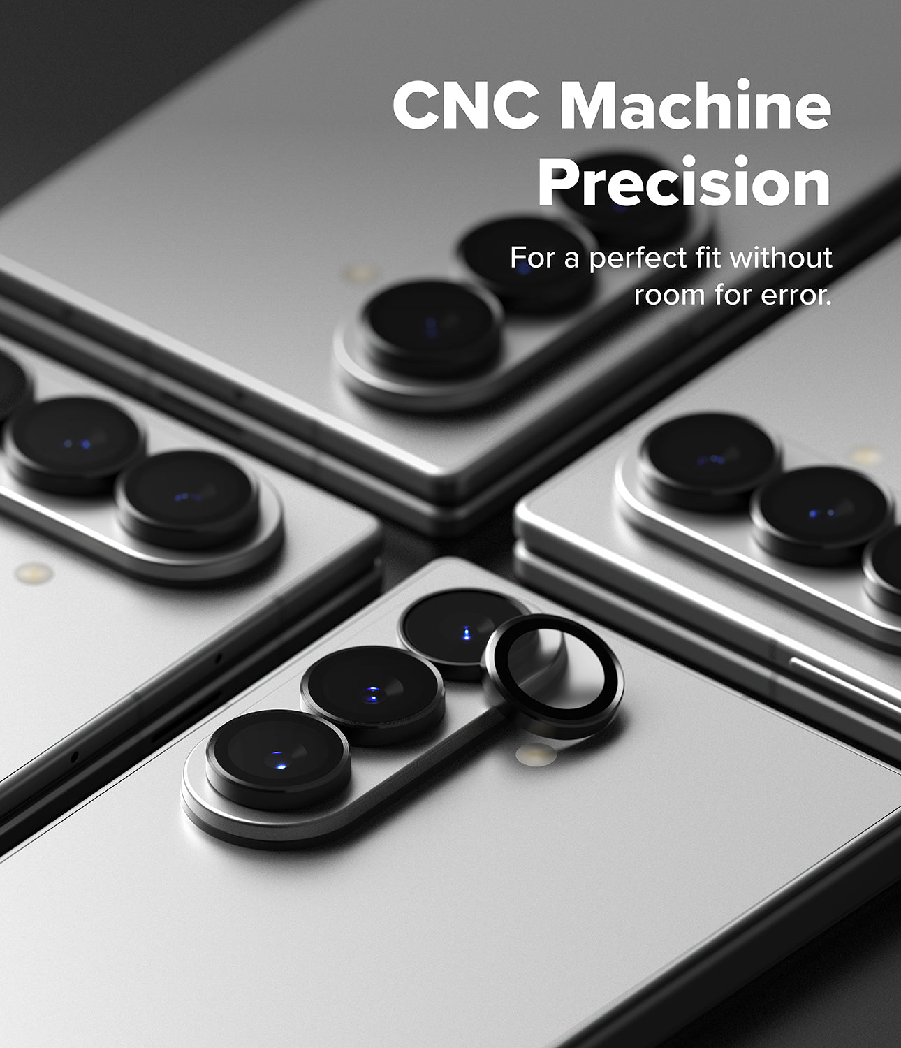 Galaxy Z Fold 8 Ultra | Camera Lens Frame Glass (2 Pack) - CNC machine precision camera lens protectors shown on smartphones for an accurate, seamless fit.