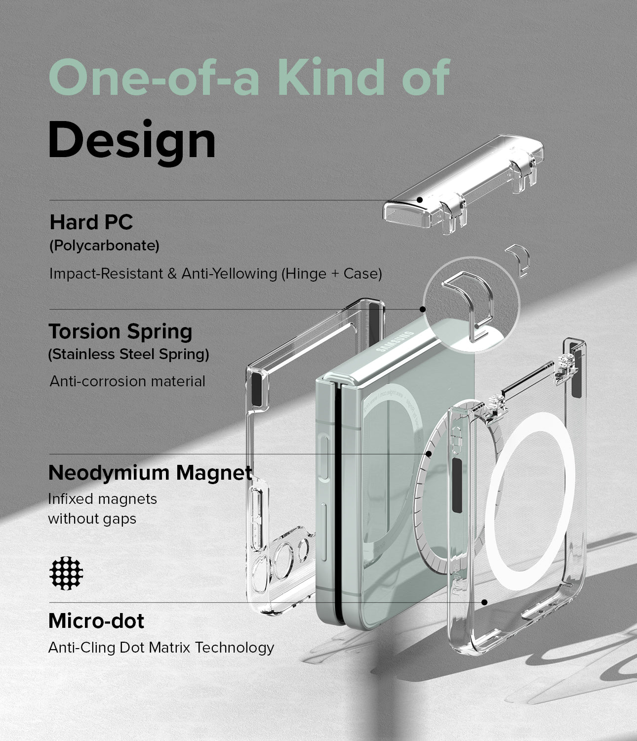 Galaxy Z Flip 5 Case | Slim Hinge Magnetic - Clear case with a built-in magnetic ring and hinge cover