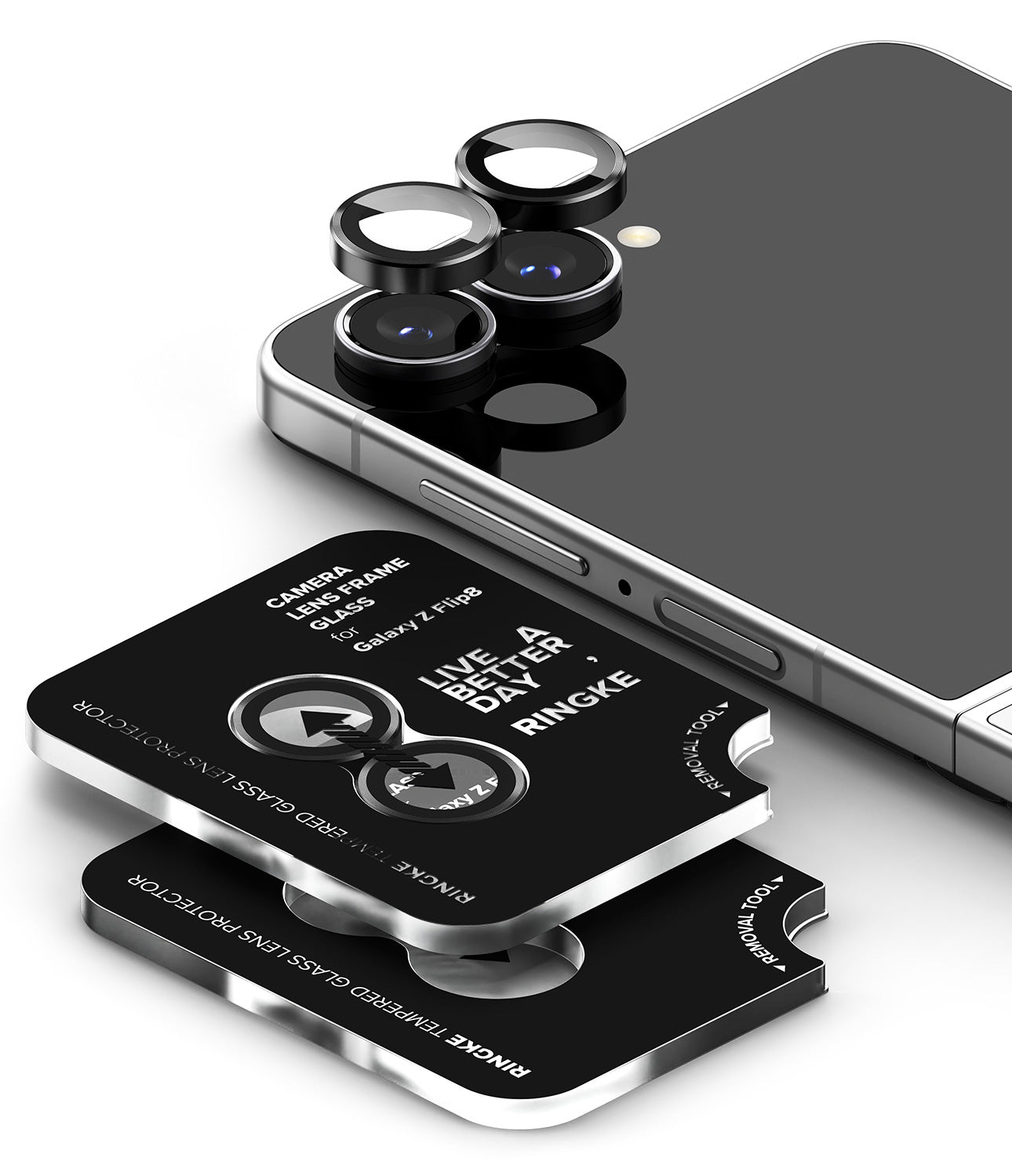 Galaxy Z Flip 8 Camera Protector | Camera Lens Frame Glass (2 Pack) - black camera lens protectors with Ringke intallation tray