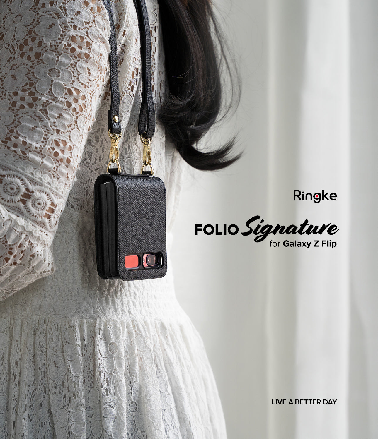ringke galaxy z flip case - folio signature black