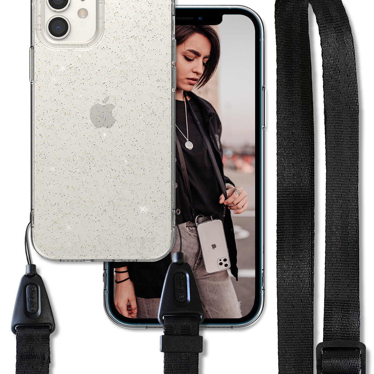 iPhone 12 Mini Case | Air + Shoulder Strap - Glitter Clear