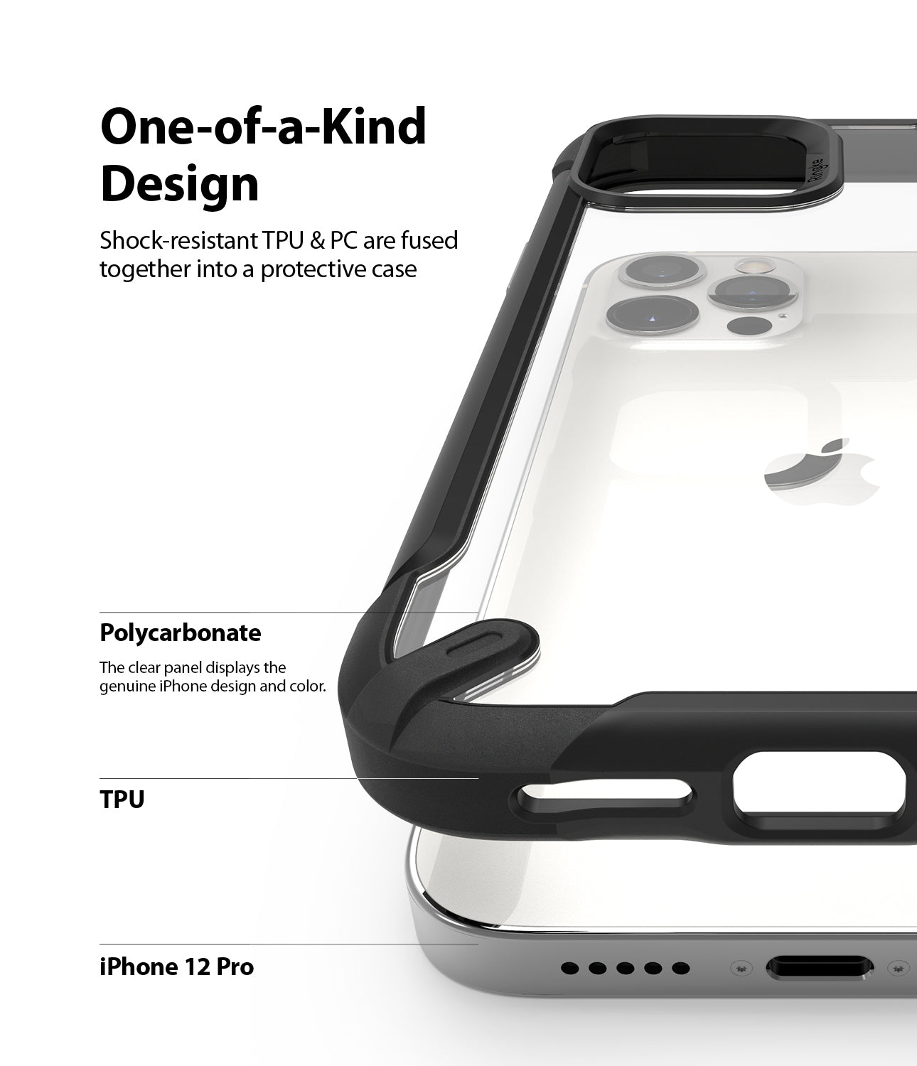 shock resistant TPU and PC are fused together into a protective case